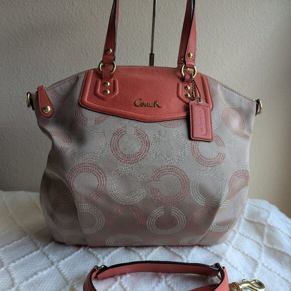 Coach A1420-F25183 Ashley dotted op art satchel beige, pace, gold - Picture 1 of 12